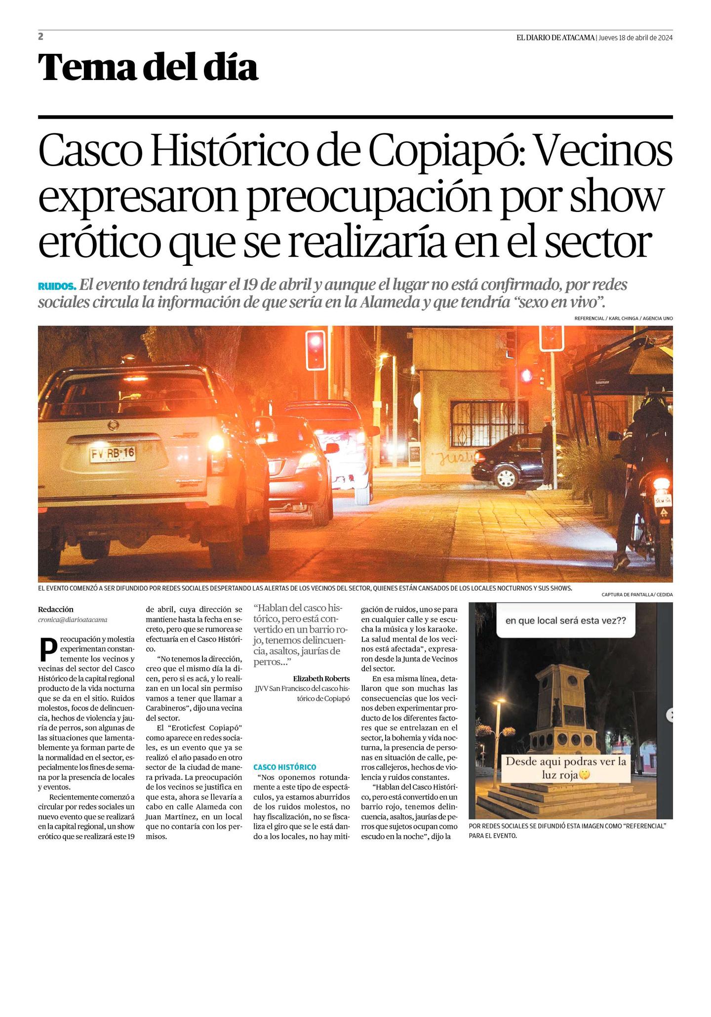 Vecinos expresaron preocupación por show erótico que se realizaría en el  sector